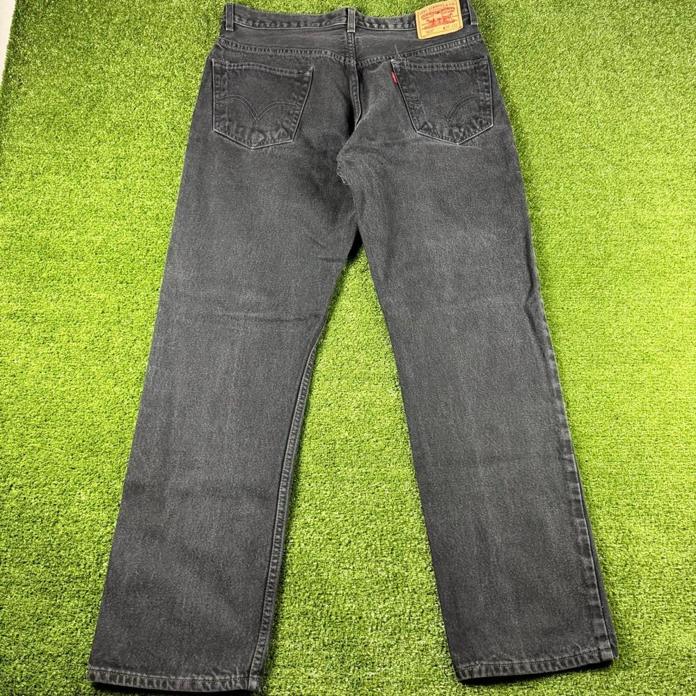 Levis 505 Regular Fit Jeans Mens 36x32 Washed Black Denim Straight Leg 0703